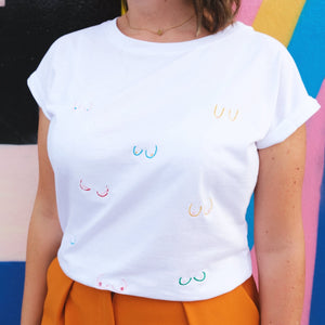 Embroidered colorful boobies t-shirt